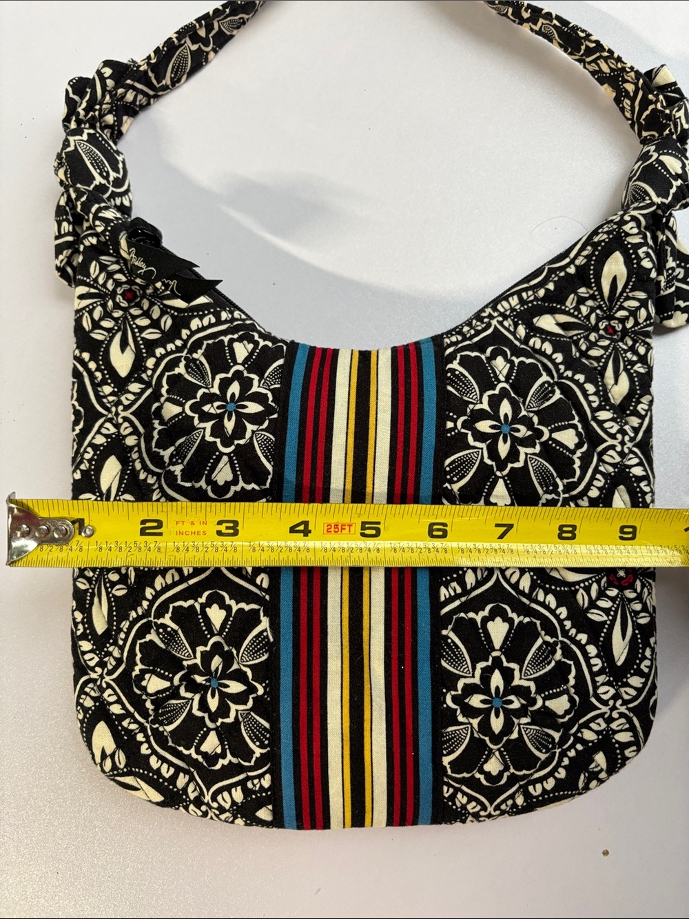 Vera Bradley Black & Cream Floral Shoulder Bag with Multicolor Stripe - Picture 6 of 7